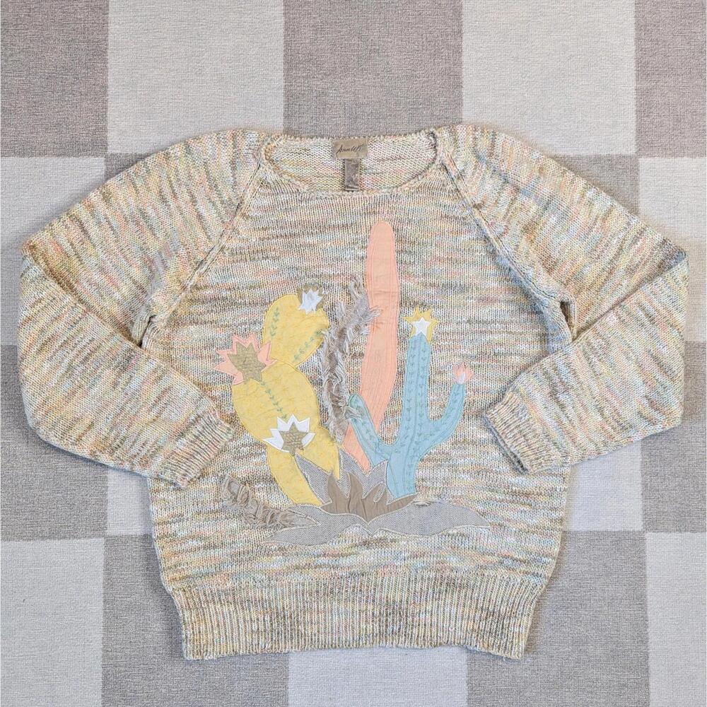 Vintage 80s Ann Wi southwest cactus dreamscape applique patchwork sweater